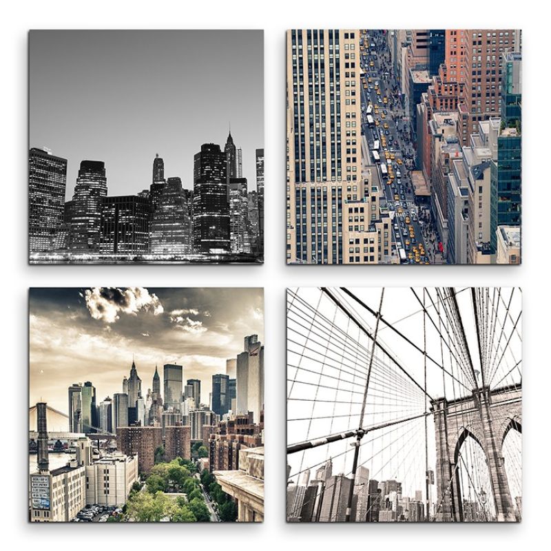 4 teiliges Leinwandbild je 30x30cm  –  New York Skyline Amerika Wolkenkratzer