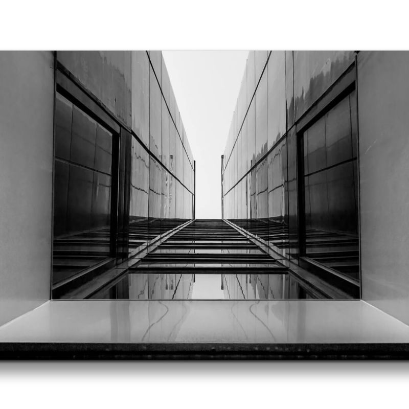 Leinwandbild 120x60cm Architektur Fotokunst Schwarz Weiß Gebäude Büro