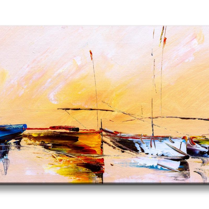 Leinwandbild 120x60cm Segelschiffe Meer Malerisch Schön Kunstvoll Farben