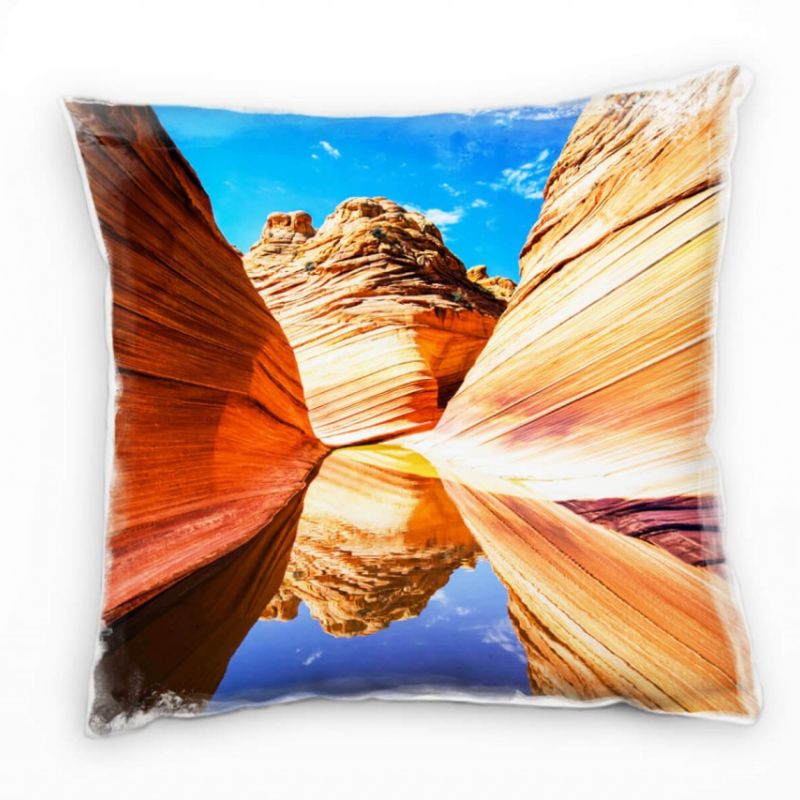 Natur, orange, blau, Canyon, Sandstein, Spiegelung Deko Kissen 40x40cm für Couch Sofa Lounge Zierkis