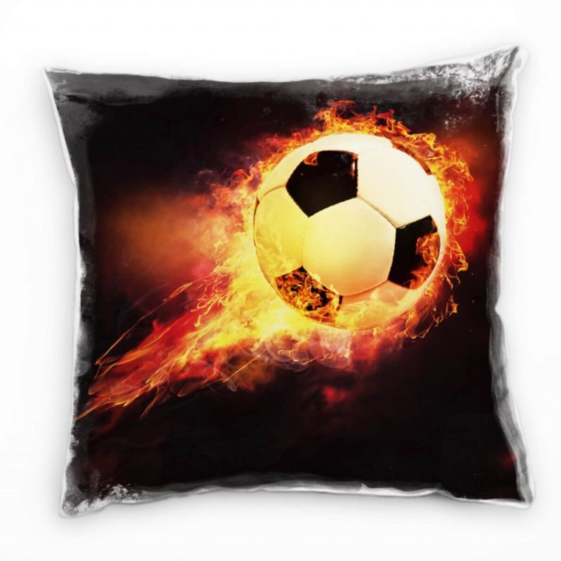 Abstrakt, Fußball in Flamen, Feuer, orange, rot Deko Kissen 40x40cm für Couch Sofa Lounge Zierkissen