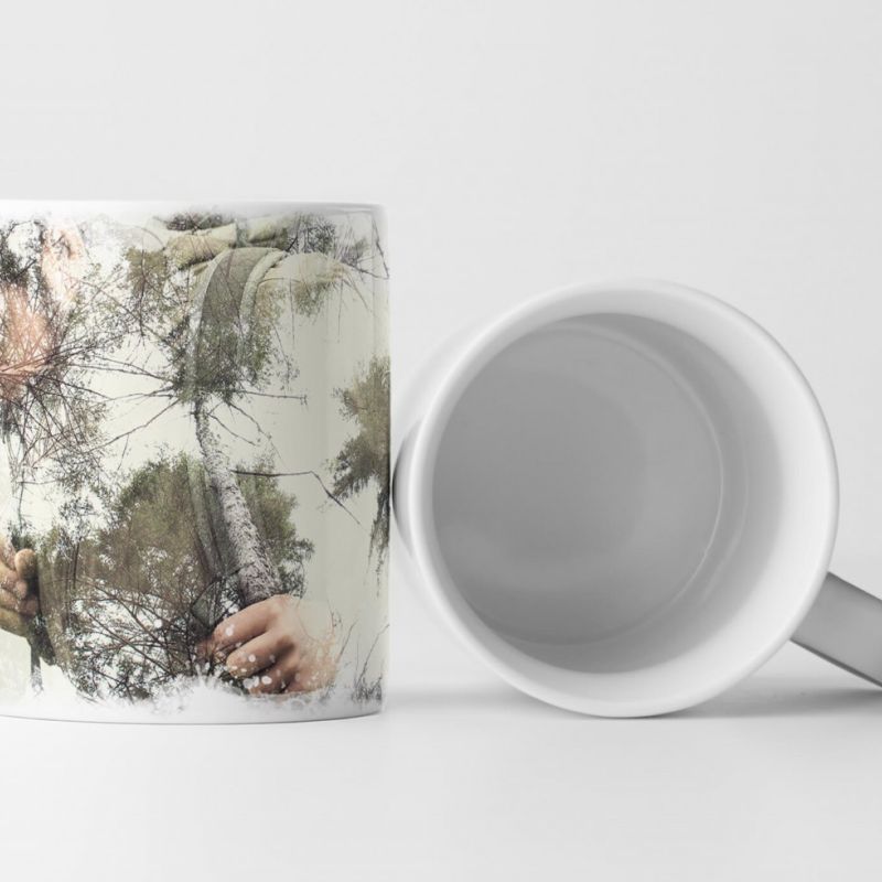 Tasse Geschenk Bild – doppelte Exposition Mann und Wald