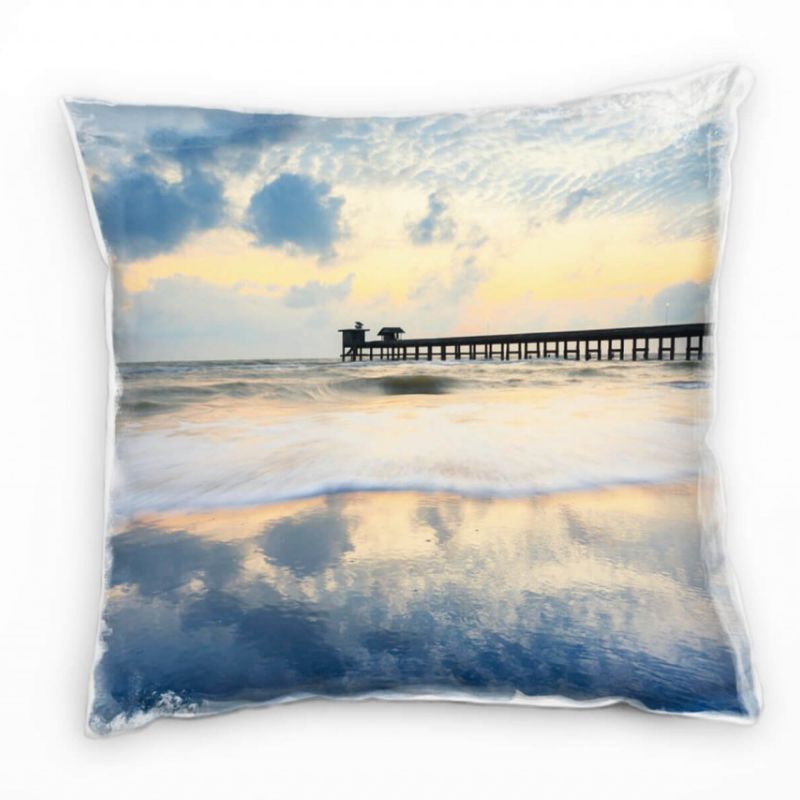 Strand und Meer, Sonnenuntergang, grau, orange Deko Kissen 40x40cm für Couch Sofa Lounge Zierkissen