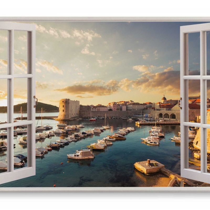 Wandbild 120x80cm Fensterbild Dubrovnik Kroatien Hafen Meer Sonnenuntergang