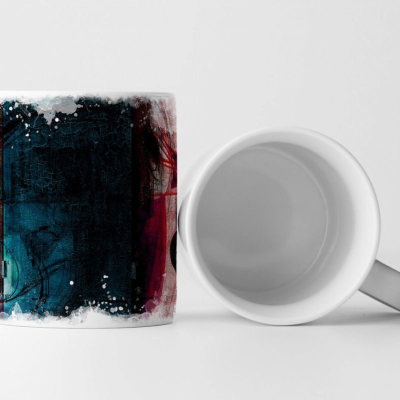 Tasse Geschenk Graublau, weiße Grundierung, verkehrsrot