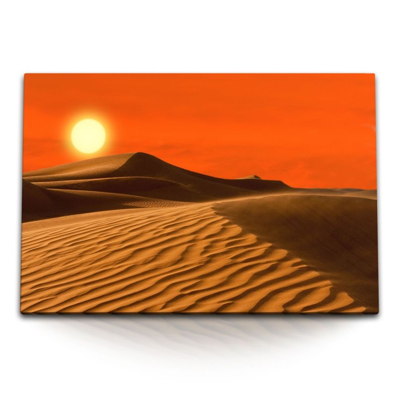 120x80cm Wandbild auf Leinwand Wüste Sanddünen roter Himmel Sonne Sahara