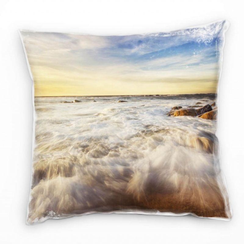 Strand und Meer, beige, gelb, weiß, Brandung Deko Kissen 40x40cm für Couch Sofa Lounge Zierkissen