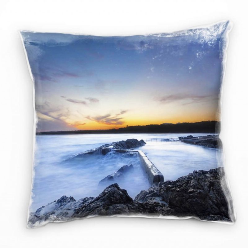 Strand und Meer, Brandung, grau, orange Deko Kissen 40x40cm für Couch Sofa Lounge Zierkissen