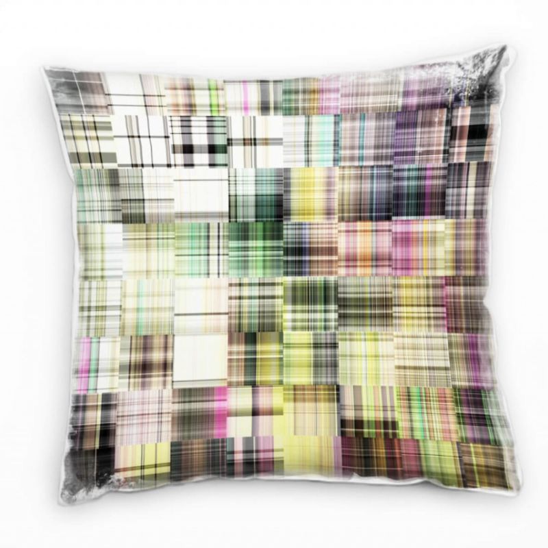 Abstrakt, Kästchen, weiß, grau, lila, grün, gold Deko Kissen 40x40cm für Couch Sofa Lounge Zierkisse