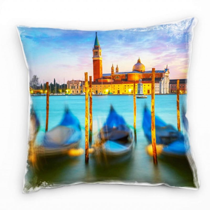 City, Venedig, Italien, Boote, Abend, türkis, orange Deko Kissen 40x40cm für Couch Sofa Lounge Zierk