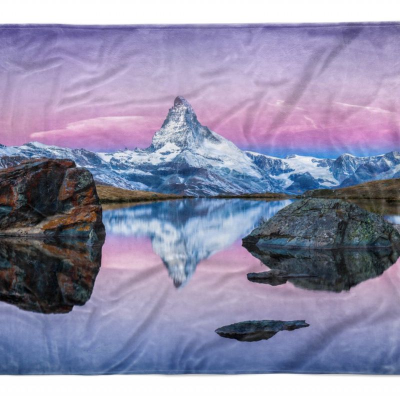 Handtuch Strandhandtuch Saunatuch Kuscheldecke mit Fotomotiv Bergsee Berggipfel Friedlich