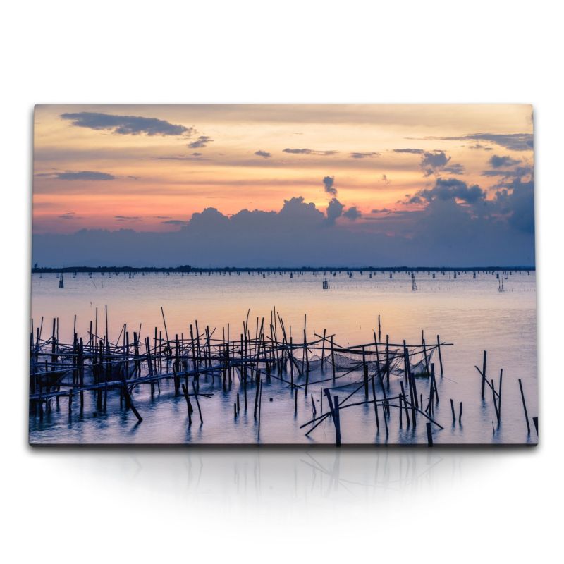 120x80cm Wandbild auf Leinwand Thailand Meer Horizont Abenddämmerung Sonnenuntergang