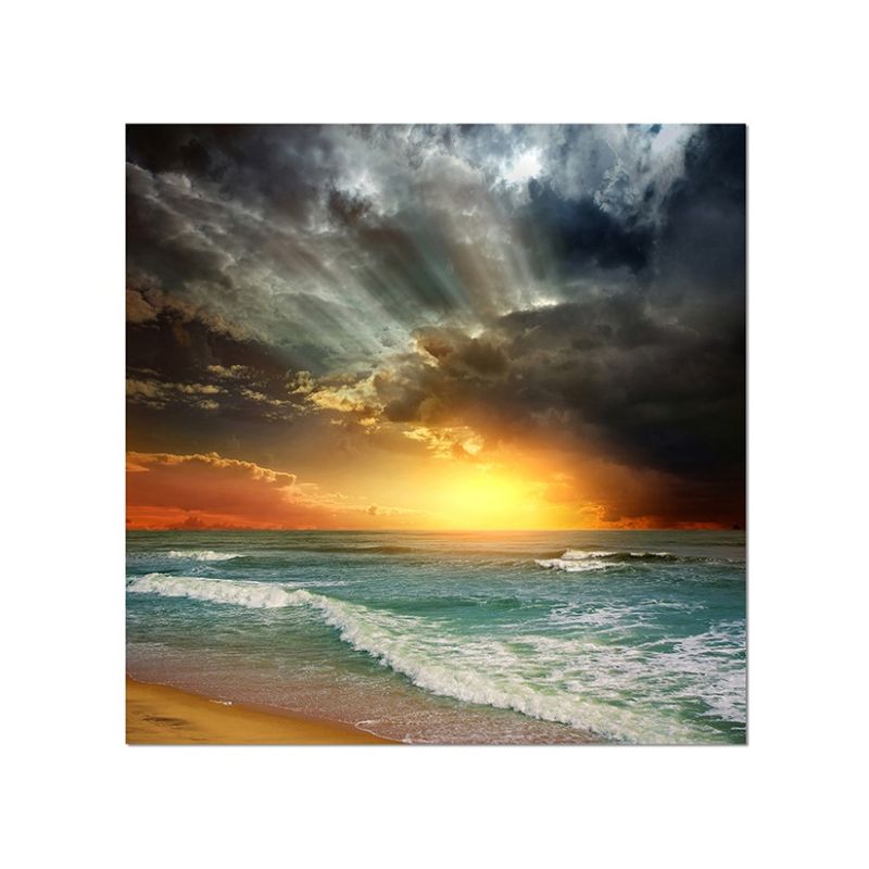 80x80cm Strand Meer Wellen Sonnenuntergang Wolken