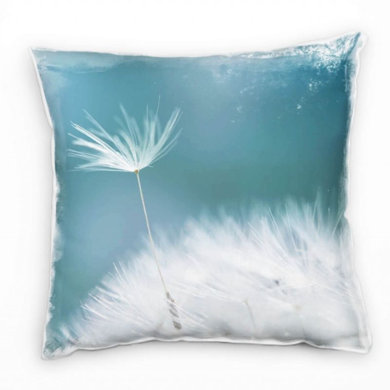 Macro, Blumen, weiß, blau, Pusteblume Deko Kissen 40x40cm für Couch Sofa Lounge Zierkissen