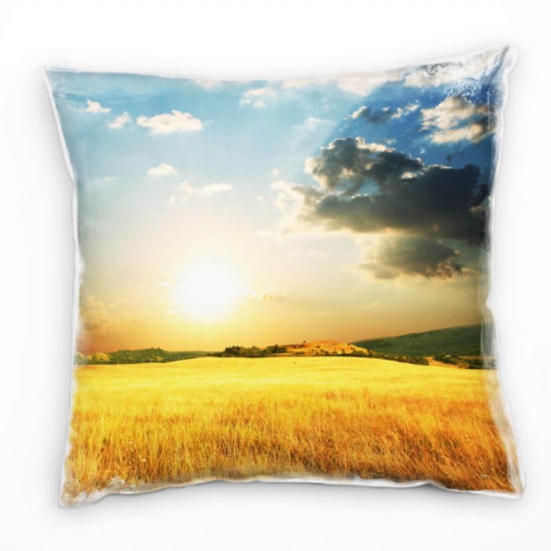 Landschaft, gelb, blau, grün, Sonnenuntergang, Feld Deko Kissen 40x40cm für Couch Sofa Lounge Zierki