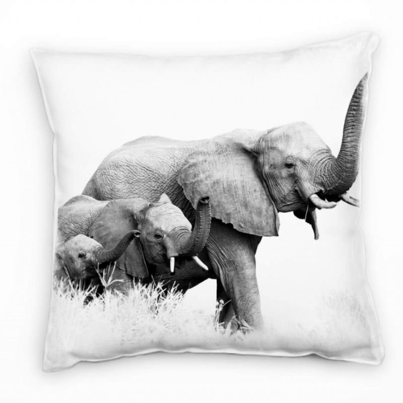 Tiere, Elefanten, grau, weiß Deko Kissen 40x40cm für Couch Sofa Lounge Zierkissen