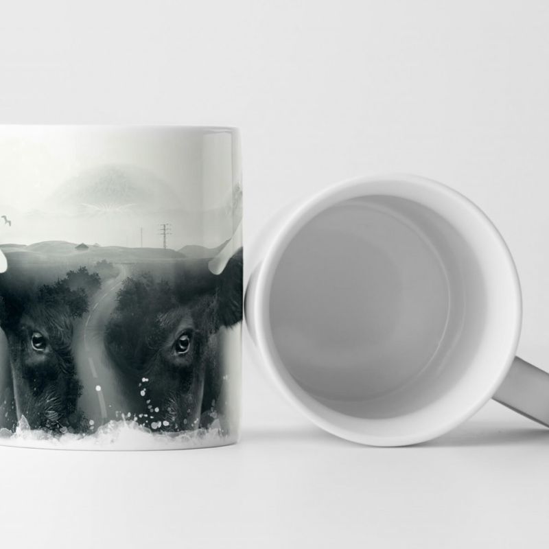 Tasse Geschenk Bild- doppelte Exposition Stier und Wald