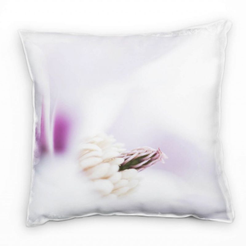 Macro, Blumen, Magnolie, weiß, lila Deko Kissen 40x40cm für Couch Sofa Lounge Zierkissen