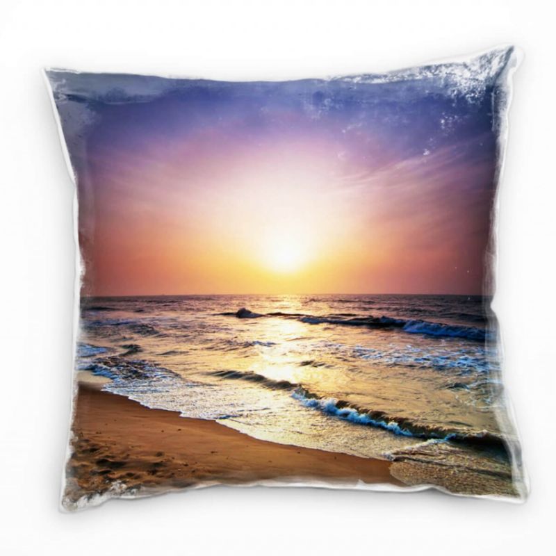 Strand und Meer, blau, braun, Wellen Deko Kissen 40x40cm für Couch Sofa Lounge Zierkissen