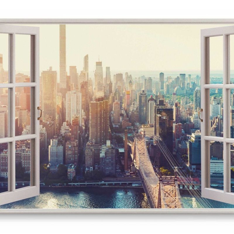 Wandbild 120x80cm Fensterbild USA New York Manhattan Skyline Hochhäuser