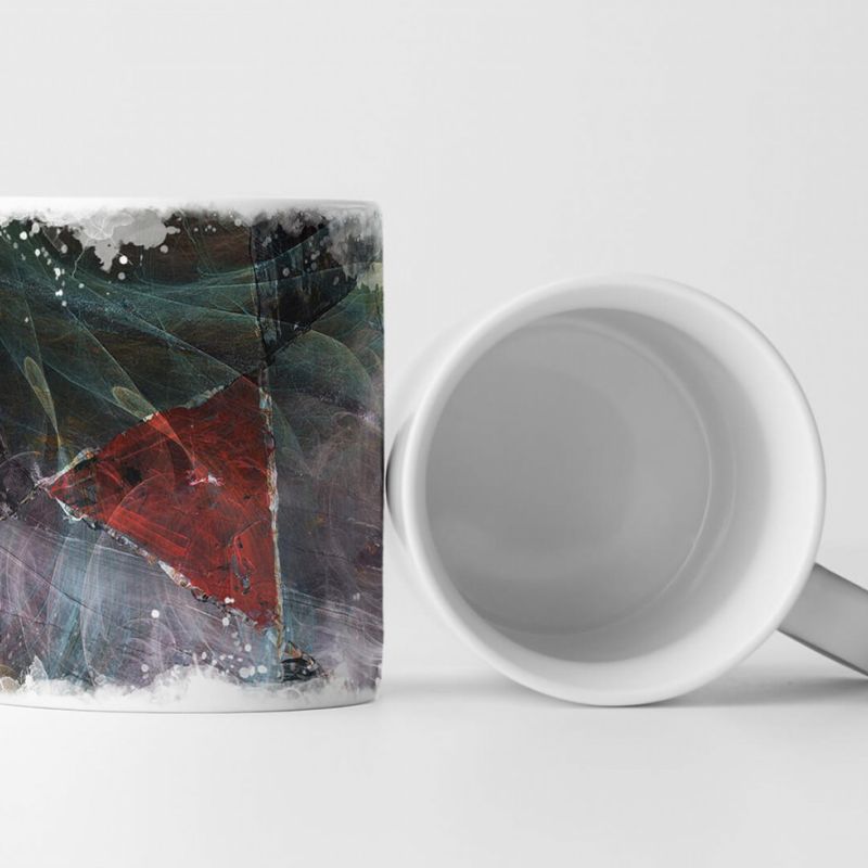 Tasse Geschenk rotes Dreieck, düsterer Hintergrund