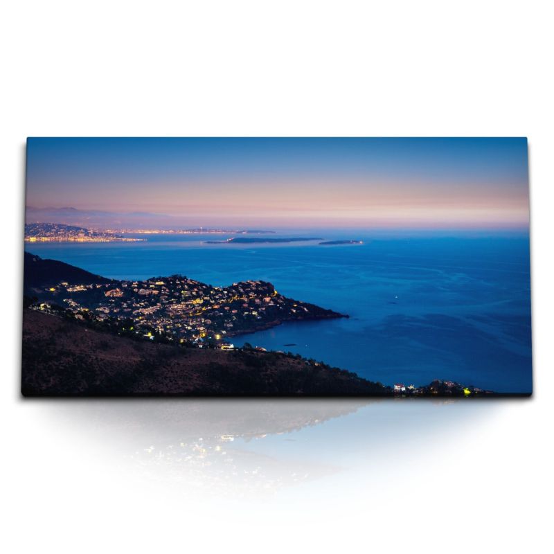 Kunstdruck Bilder 120x60cm Bucht von Cannes Frankreich Abenddämmerung Stadt