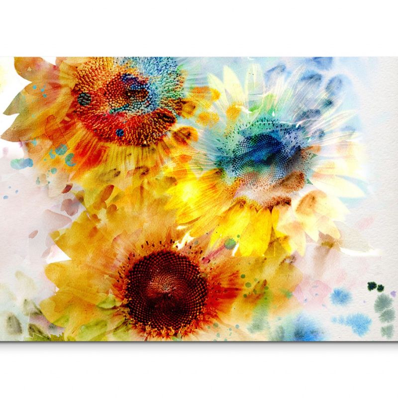 120x80cm Wandbild Sonnenblumen Malerei Wasserfarben