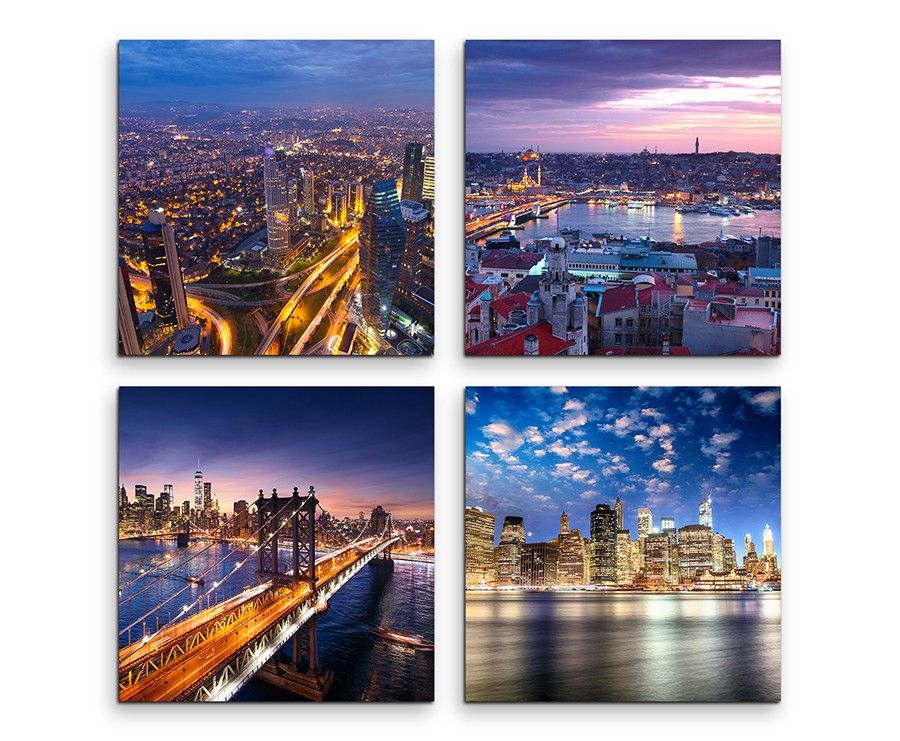 4 teiliges Leinwandbild je 30x30cm  –  New York Brooklyn Bridge Skyline