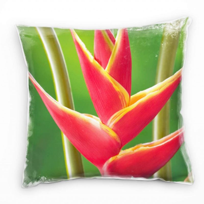 Macro, Blumen, rot, grün, Helikonia Deko Kissen 40x40cm für Couch Sofa Lounge Zierkissen