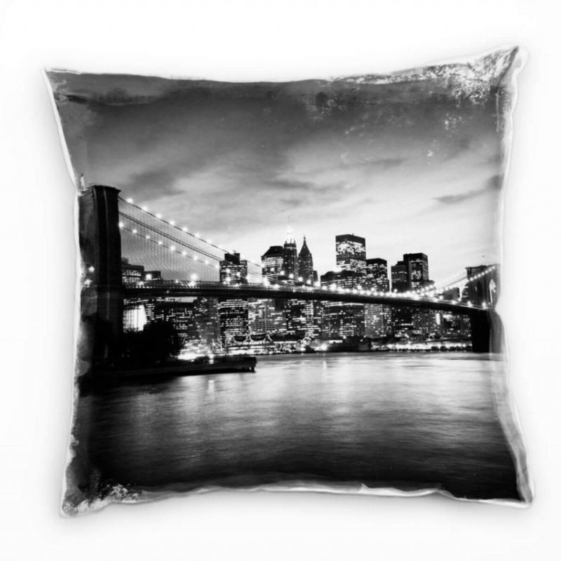 Urban und City, schwarz, weiß, New York, Abend Deko Kissen 40x40cm für Couch Sofa Lounge Zierkissen