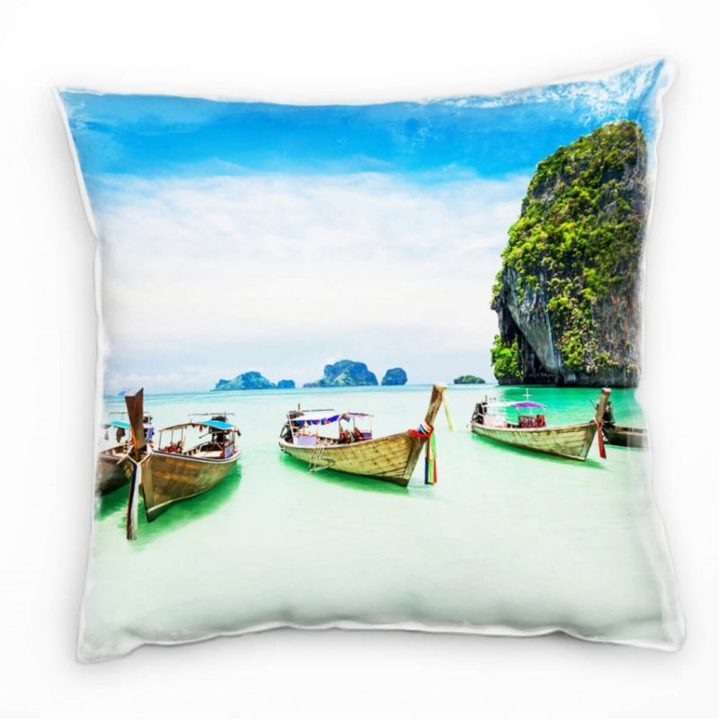 Strand und Meer, türkis, blau, Boote, Thailand Deko Kissen 40x40cm für Couch Sofa Lounge Zierkissen