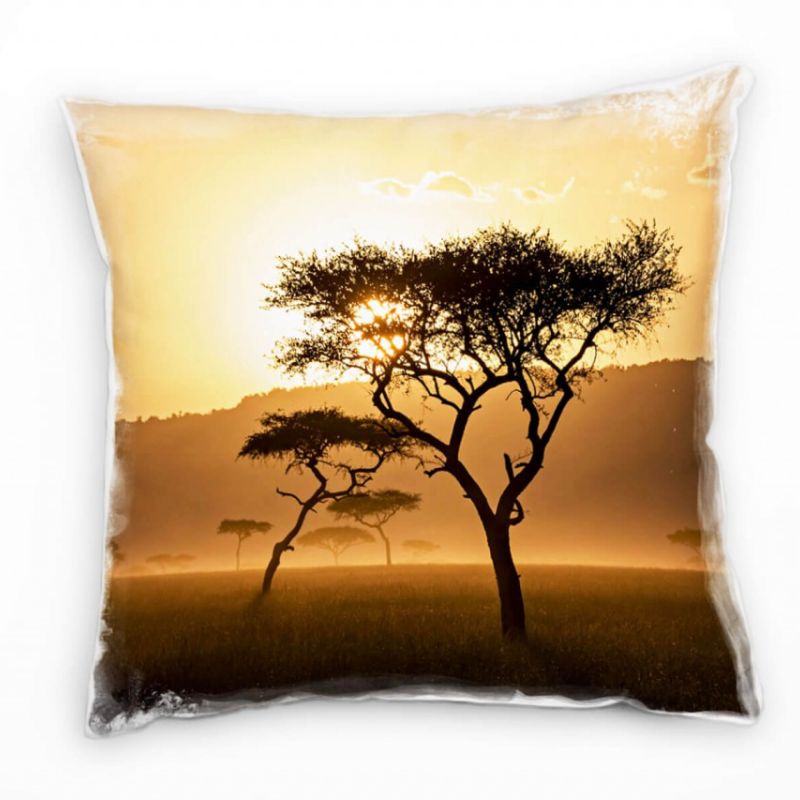 Landschaft, orange, braun, Baum, Afrika, Sonne Deko Kissen 40x40cm für Couch Sofa Lounge Zierkissen