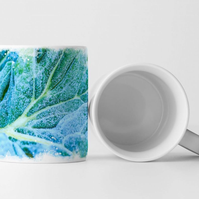 Tasse Geschenk Naturfotografie – Gemüseblatt mit Frost