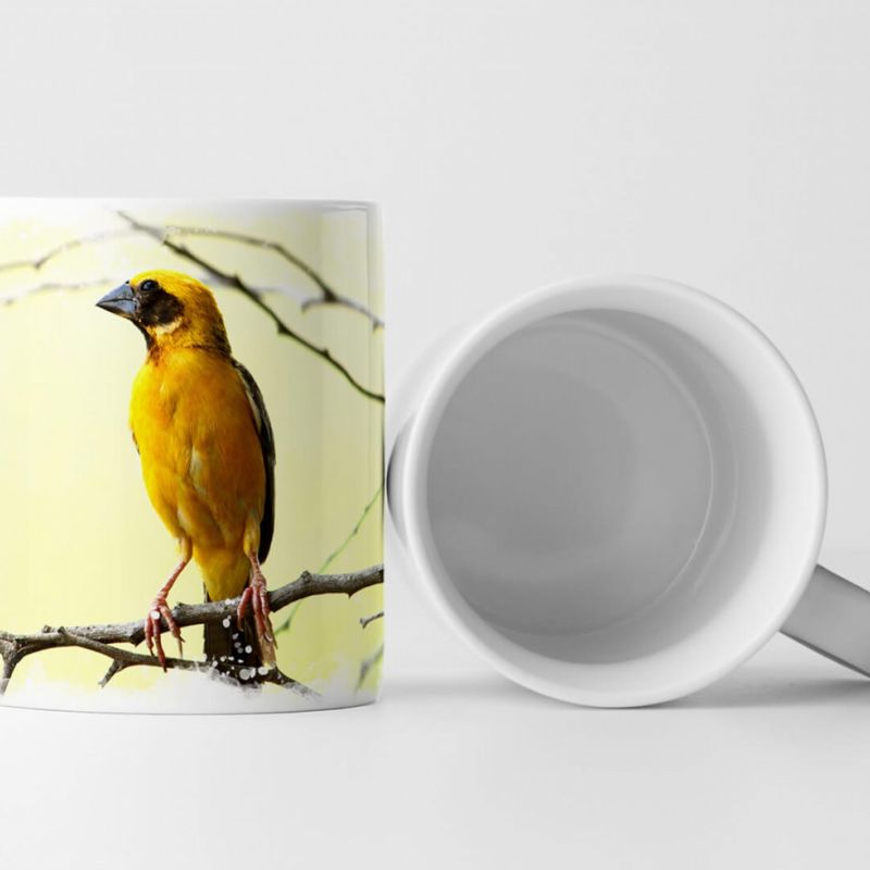 Tasse Geschenk Tierfotografie – Gelber Webervogel auf einem Zweig