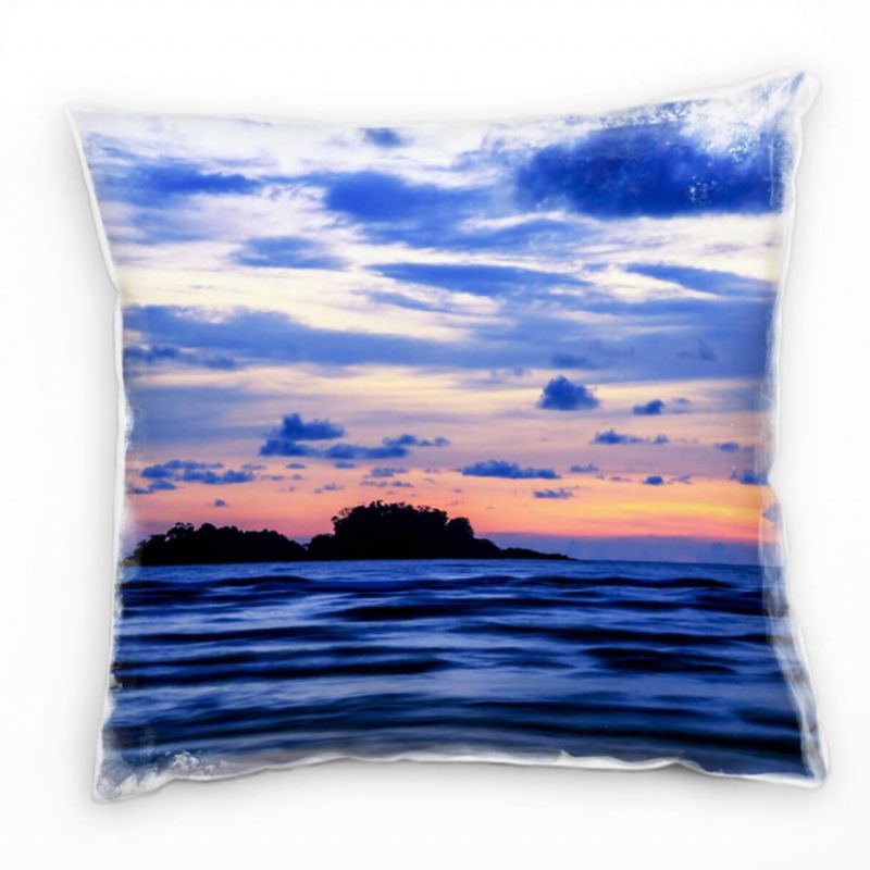 Meer, Sonnenaufgang, Wellen, blau, orange Deko Kissen 40x40cm für Couch Sofa Lounge Zierkissen