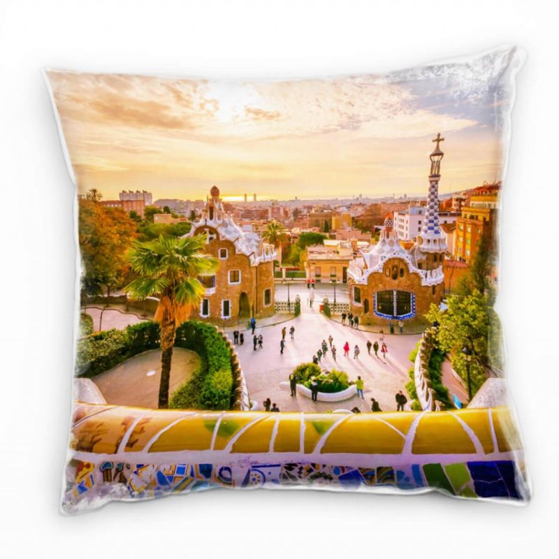 City, Barcelona, Sonnenuntergang, bunt Deko Kissen 40x40cm für Couch Sofa Lounge Zierkissen