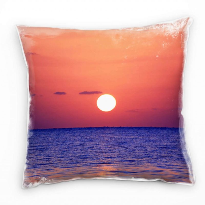 Meer, Sonnenaufgang, blau, orange Deko Kissen 40x40cm für Couch Sofa Lounge Zierkissen