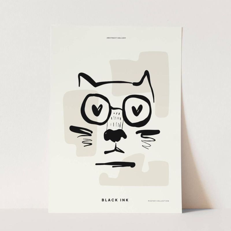 Black Ink dekorative Illustration Modern  Katze Minimal