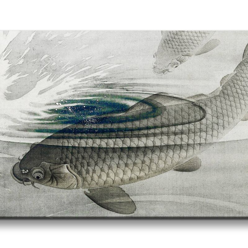 Remaster 120x60cm Ohara Koson traditionell japanische Kunst Koi Fische im Teich Harmonie Japan