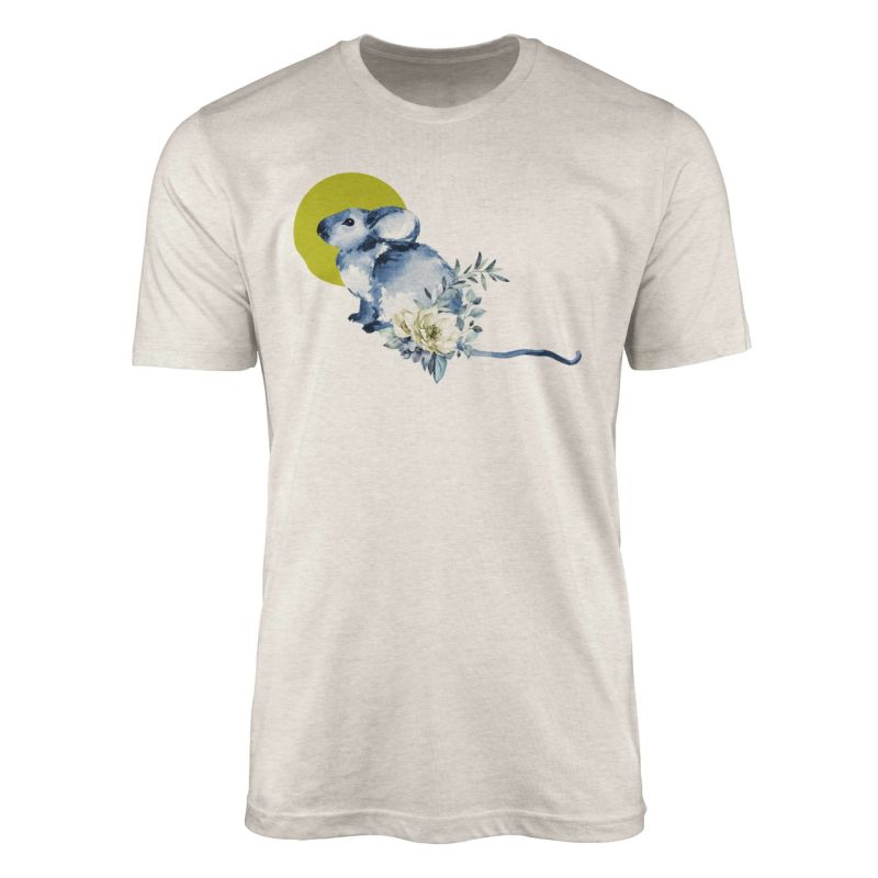 Herren Shirt 100% gekämmte Bio-Baumwolle T-Shirt  Aquarell Blumen Maus Motiv Nachhaltig Ökomode aus