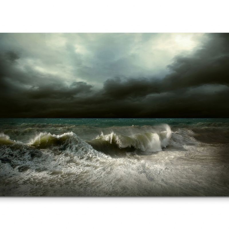 120x80cm Wandbild Meer Ozean Wellen Sturm Wolken