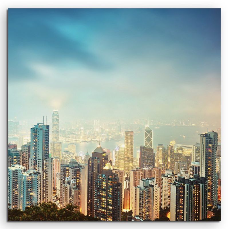 Urbane Fotografie – Viktoria Peek Hongkong Skyline auf Leinwand