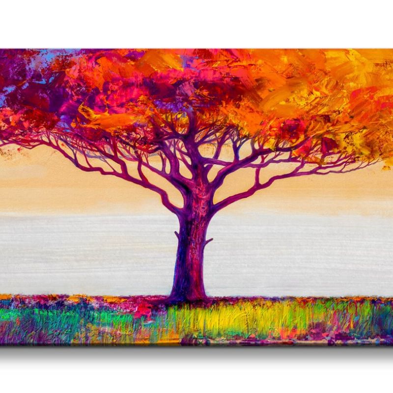 Leinwandbild 120x60cm Bunter Baum Farbenfroh Malerisch Kunstvoll Farben