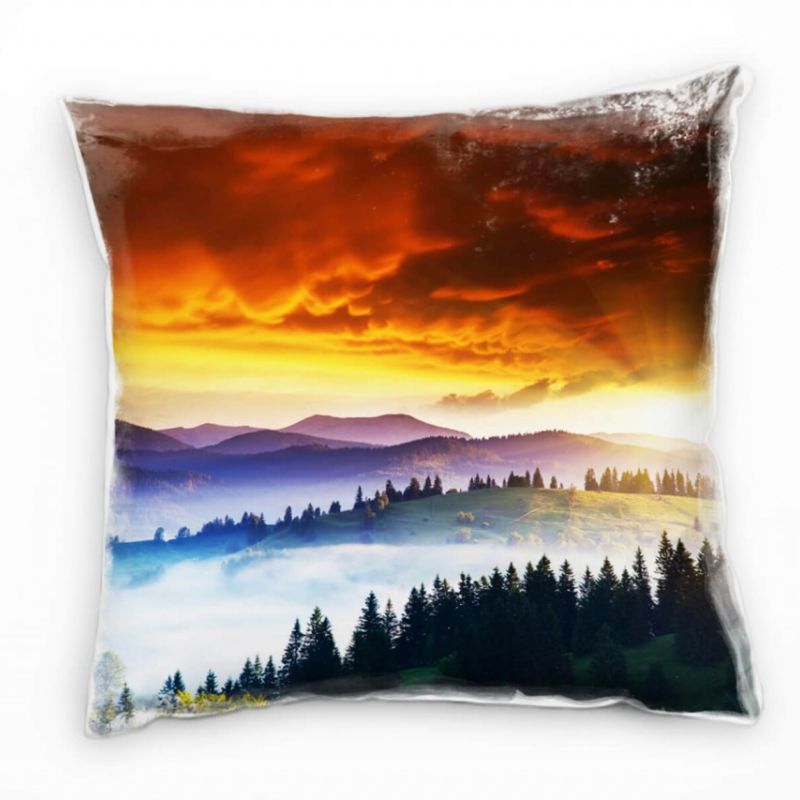 Landschaft, blau, orange, Wald, Sonnenaufgang, Ukraine Deko Kissen 40x40cm für Couch Sofa Lounge Zie