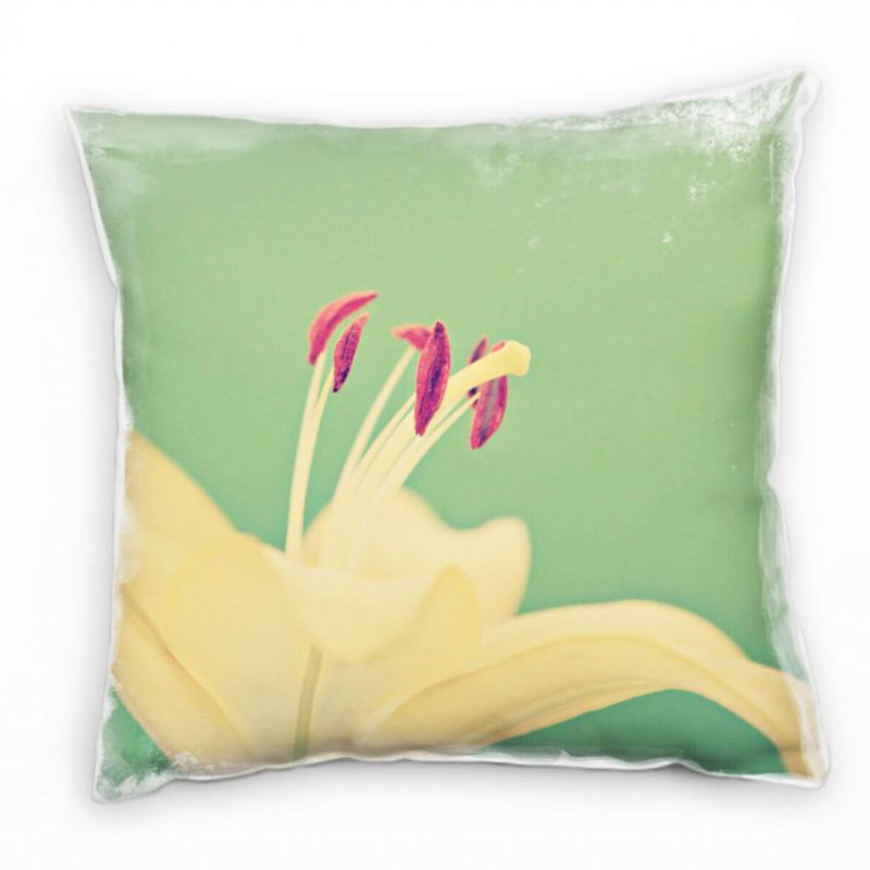 Blumen, grün, gelb, Lilie, Nahaufnahme Deko Kissen 40x40cm für Couch Sofa Lounge Zierkissen