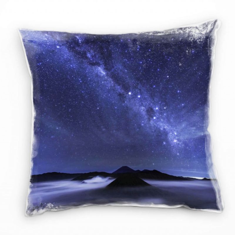 Natur, Nacht, Berge, Sterne, blau, schwarz Deko Kissen 40x40cm für Couch Sofa Lounge Zierkissen