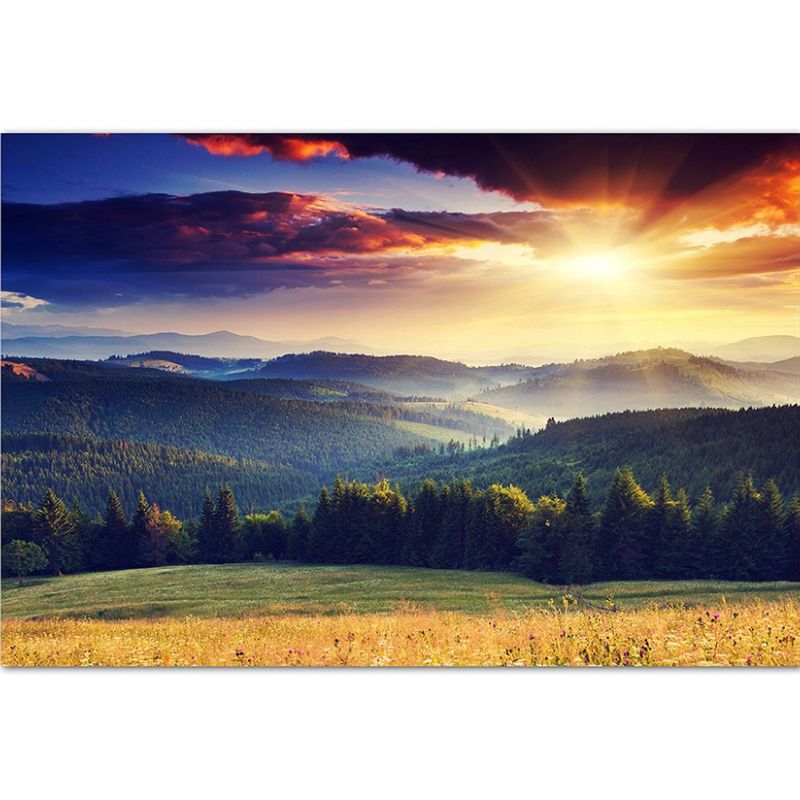 120x80cm Landschaft Berge Wald Sonnenuntergang