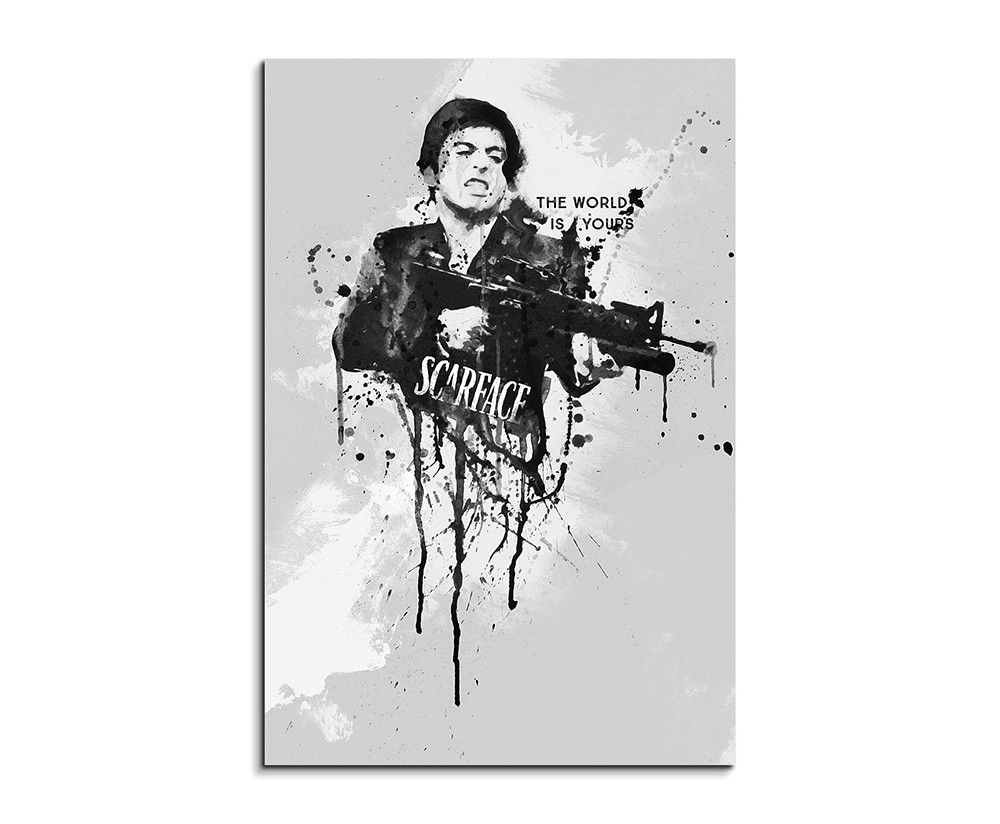 Al Pacino Scarface 90x60cm Aquarell Art Wandbild auf Leinwand fertig gerahmt Original Sinus Art