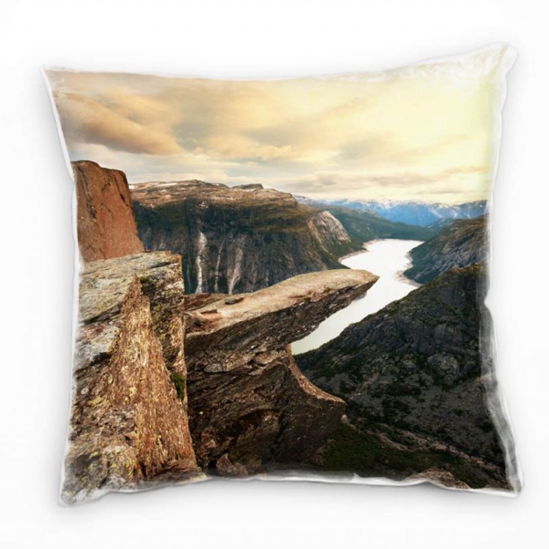 Landschaft, braun, Felsen, Fjord, Norwegen Deko Kissen 40x40cm für Couch Sofa Lounge Zierkissen