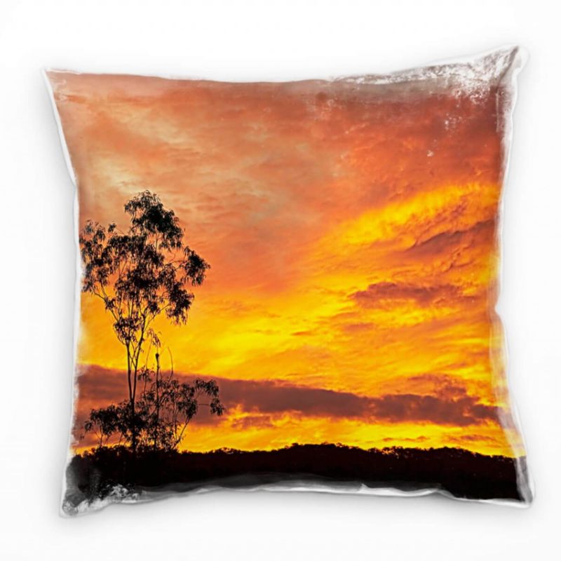 Landschaft, Natur, Wald, Bäume, orangener Himmel Deko Kissen 40x40cm für Couch Sofa Lounge Zierkisse